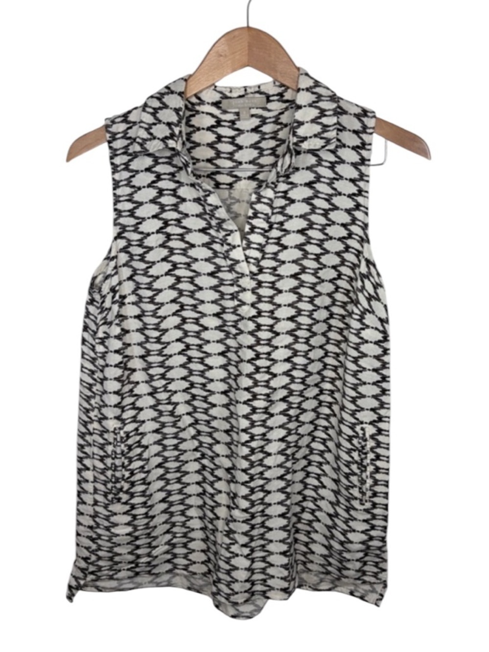 Joan Vass White Black Sleeveless Linen Tunic Top Women Size S